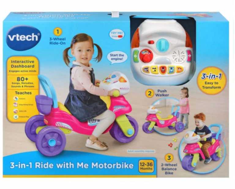 VTECH 3 IN 1 RIDE WITH ME MOTORBIKE PINK 4 VTECH 3 IN 1 RIDE WITH ME MOTORBIKE PINK - Image 2